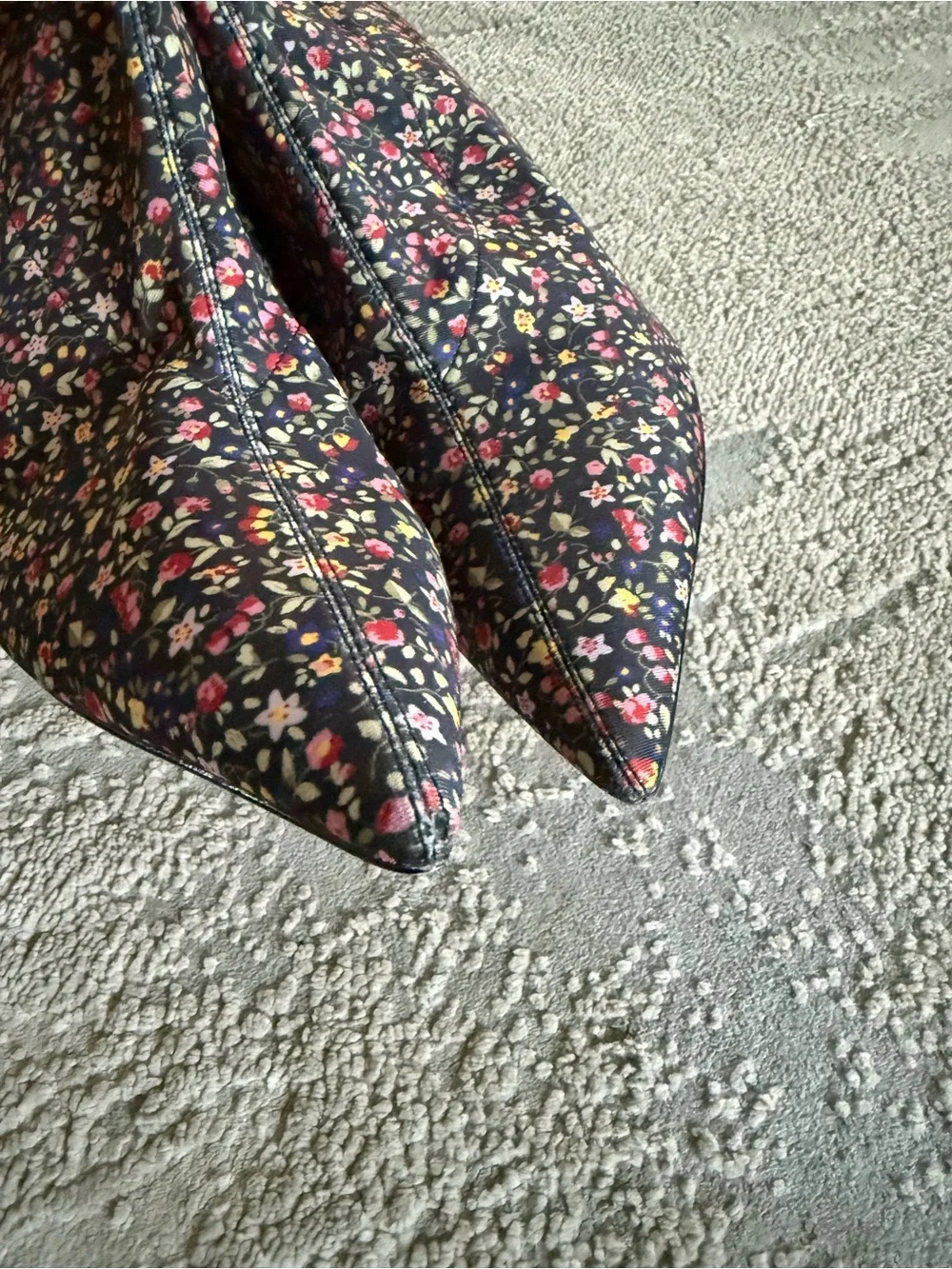 Zara black Floral ankle sock boots Pointed Toe slip on stretchy kitten heel 39 8